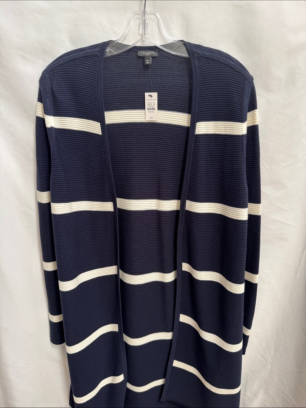 Talbots Navy and White Striped Open-Front Women’s Cardigan Size Petite M